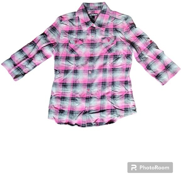 VANS Pink Plaid Button Down Shirt - M - Picture 2 of 10